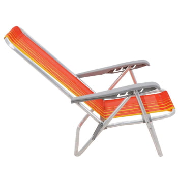 Kit 06 Cadeiras de Praia Reclin.Tramontina Bali Baixa Alumínio c/ Assento Laranja e Amarelo 92900101