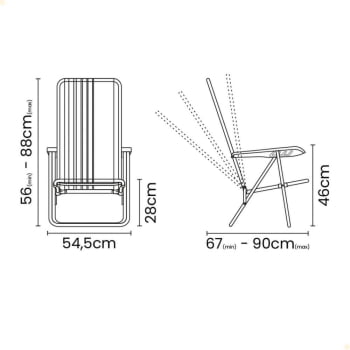 Kit 06 Cadeiras de Praia Reclin.Tramontina Bali Baixa Alumínio c/ Assento Laranja e Amarelo 92900101