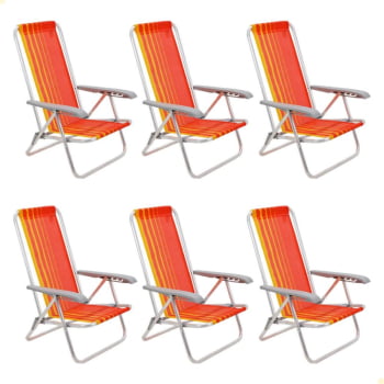 Kit 06 Cadeiras de Praia Reclin.Tramontina Bali Baixa Alumínio c/ Assento Laranja e Amarelo 92900101 Kit 06 Cadeiras de Praia Reclin.Tramontina Bali Baixa Alumínio c/ Assento Laranja e Amarelo 92900101