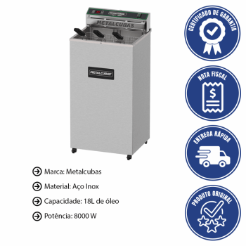 Fritador Industrial Elétrico Metalcubas FOE 18 P Zona Fria de Óleo 18L 220V COD MTC0080[25448]