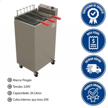 Fritador Água e Óleo Elétrico Progás PR-2000 E STYLE 26 L 220V Com 3 Cestos P33049