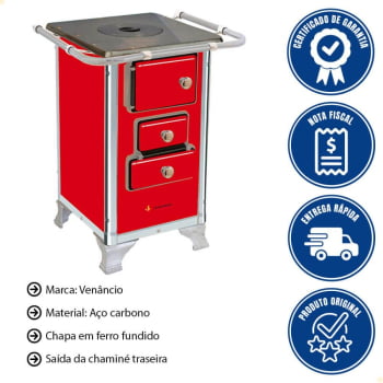 Fogão a Lenha Venâncio Tradicional Vermelho  Nº00 Sem Tampa FL00CX