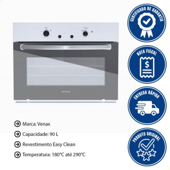 Forno de Embutir Venax á Gás 90L Cristallo GIII GLP 127V Automático 32115