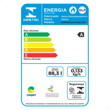 Forno de Embutir Venax á Gás 90L Cristallo GIII GLP 127V Automático 32115