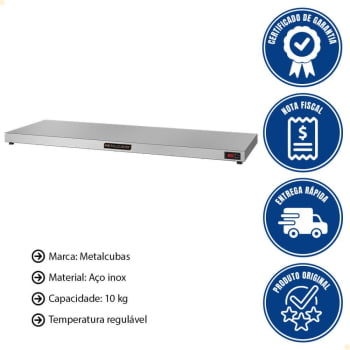 Mesa Quente Pista Aquecida Aço Inox Metalcubas Temperatura Regulável 120x45cm PAM 1300 220V