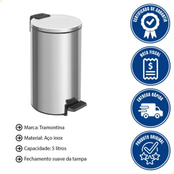 Lixeira Inox Tramontina Com pedal Loop 5L Fechamento Softclose 94547/005