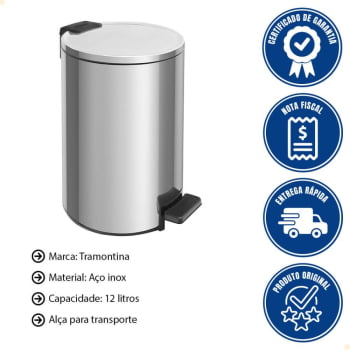 Lixeira Inox Tramontina Com pedal Loop 12L Fechamento Softclose 94547/012