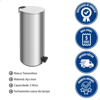 Lixeira Inox Tramontina Com pedal Loop 30L Fechamento Softclose 94547/030