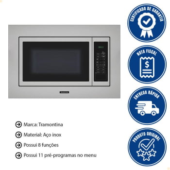 Micro-ondas de Embutir Tramontina Inox 60 25L Aço Inox Acetinado 8 Funções 220v 94880010