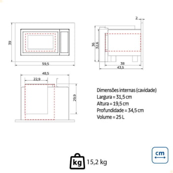 Micro-ondas de Embutir Tramontina Inox 60 25L Aço Inox Acetinado 8 Funções 220v 94880010