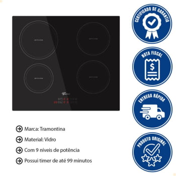 Cooktop De Indução Fischer 4 Bocas Vitrocerâmica Com Touch Screen 220V 89825