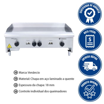 Chapa Americana Venâncio CG90 A Gás 90cm 18mm Sem Cavaletes 14088