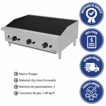 Chapa Char Broiler Progás Profissional PRO-90 CB A Gás Bancada 90cm P44601