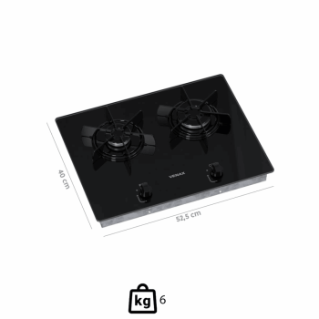 Cooktop Venax Linear Arena 2 Bocas Preto de Embutir a Gás Em Vidro Temperado Bivolt P26180