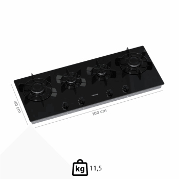 Cooktop Venax Linear Arena 4 Bocas Preto De Embutir A Gás Em Vidro Temperado Bivolt P24629