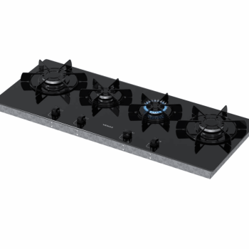 Cooktop Venax Linear Arena 4 Bocas Preto De Embutir A Gás Em Vidro Temperado Bivolt P24629