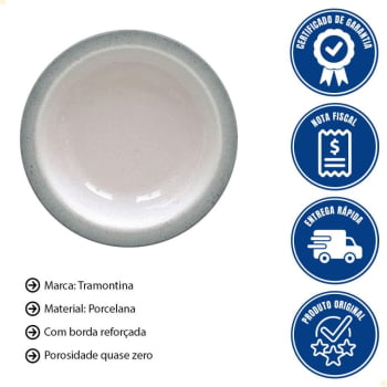 12 Pratos Fundo Tramontina Rústico Cinza em Porcelana Decorada 22 cm 96880005