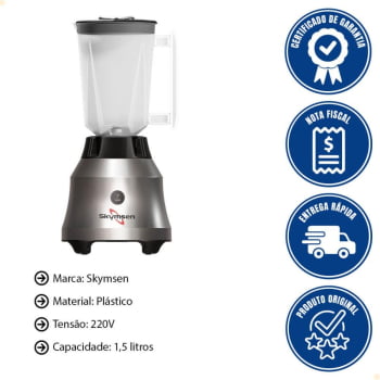 Liquidificador De Alta Rotação Skymsen LT1.5 Em Inox Com Copo Plástico 1,5 Litros 220V