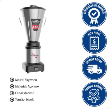 Liquidificador Comercial Skymsen LS8 Em Inox Copo Monobloco 8 Litros Bivolt
