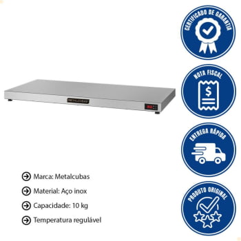Mesa Quente Pista Aquecida Aço Inox Metalcubas Temperatura Regulável 100x45cm PAM 1000 127V