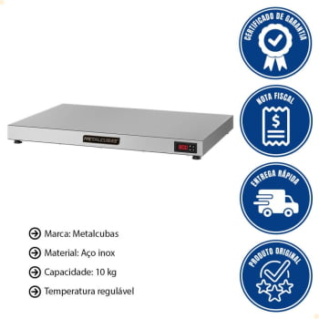 Mesa Quente Pista Aquecida Aço Inox Metalcubas Temperatura Regulável 70x45cm PAM 700 220V