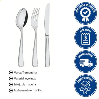 Faqueiro Tramontina Sonata 101 Pçs Aço Inox Facas de Mesa Forjadas Brilho Estojo de Madeira 66912214