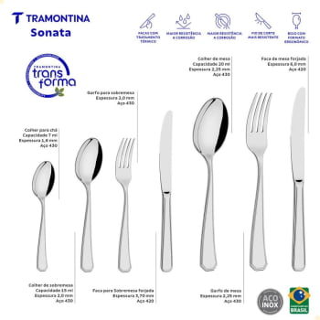 Faqueiro Tramontina Sonata 101 Pçs Aço Inox Facas de Mesa Forjadas Brilho Estojo de Madeira 66912214