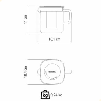 Bule Quadrado para Chá Tramontina em Vidro e Aço Inox com Infusor 600 ml 61763060