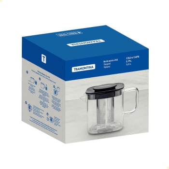 Bule Quadrado para Chá Tramontina em Vidro e Aço Inox com Infusor 600 ml 61763060