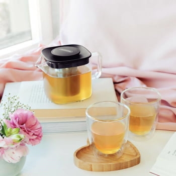 Bule Quadrado para Chá Tramontina em Vidro e Aço Inox com Infusor 600 ml 61763060