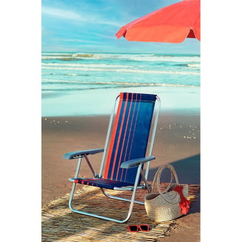 Kit 06 Cadeiras de Praia Reclinável Tramontina Bali Baixa Alumínio Assento Azul e Laranja 92900100