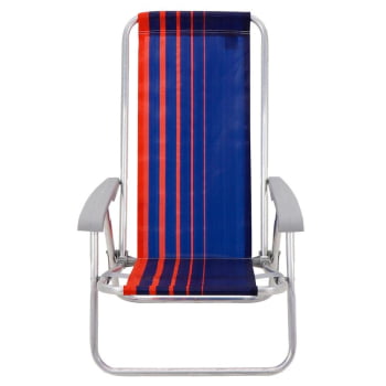 Kit 06 Cadeiras de Praia Reclinável Tramontina Bali Baixa Alumínio Assento Azul e Laranja 92900100