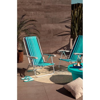 Kit 06 Cadeiras de Praia Reclinável Tramontina Bali Baixa em Alumínio com Assento Azul 92900102