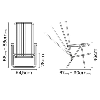 Kit 06 Cadeiras de Praia Reclinável Tramontina Bali Baixa em Alumínio com Assento Azul 92900102