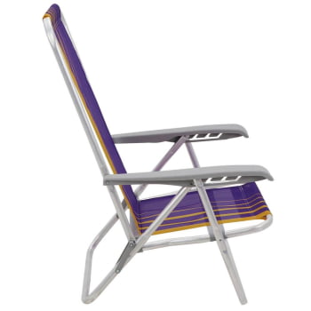 Kit 06 Cadeiras de Praia Reclin.Tramontina Bali Baixa em Alumínio c/ Assento Roxo e Amarelo 92900103