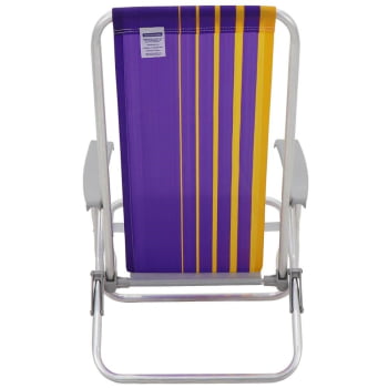 Kit 06 Cadeiras de Praia Reclin.Tramontina Bali Baixa em Alumínio c/ Assento Roxo e Amarelo 92900103