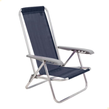 Kit 06 Cadeiras de Praia Reclin. Tramontina Bali Baixa Alumínio c/ Assento Azul Escuro 92900106