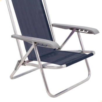 Kit 06 Cadeiras de Praia Reclin. Tramontina Bali Baixa Alumínio c/ Assento Azul Escuro 92900106