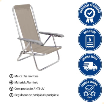 Kit 06 Cadeiras de Praia Reclin. Tramontina Bali Baixa Alumínio c/ Assento Camurça 92900105