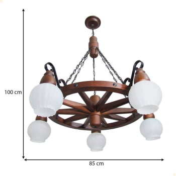 Lustre Roda de Carroça Muller Envelhecida 5 Lâmpadas 605E