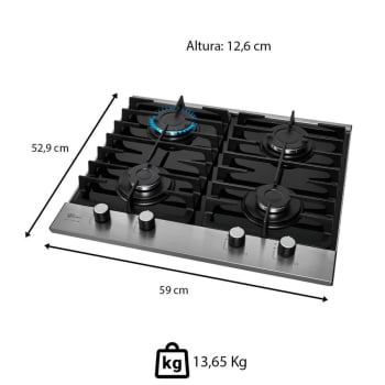 Cooktop A Gás Fischer Platinium Gll 4 Bocas Com Trempe De Ferro Fundido Mesa Vidro Bivolt 3380092121
