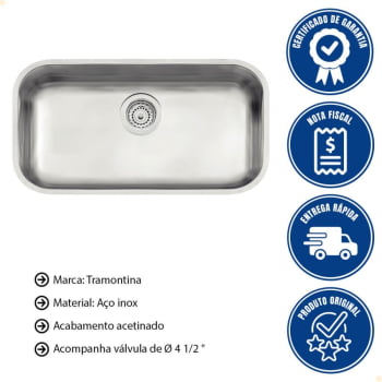 Cuba Tramontina Lavínia 56 BL Prime em Aço Inox Acetinado 56x34 cm com Válvula 94024102