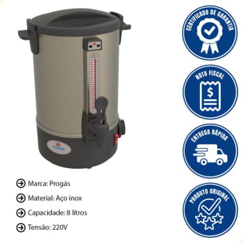Cafeteira Elétrica Progás PRC-08 Em Aço Inox 8 Litros Automática 220V
