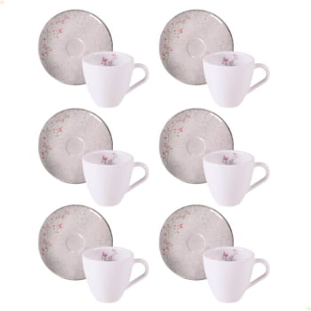Kit De 6 Conjuntos Xícaras e Pires de Café Tramontina Floralis em Porcelana Decorada 95 ml 96580084