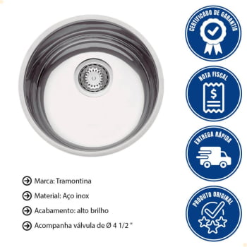 Cuba Tramontina Luna 38 BL Prime em Aço Inox Alto Brilho 38 cm com Válvula 94014202