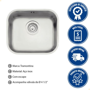 Cuba Tramontina Lavínia 40 BL Prime em Aço Inox Acetinado 40x34 cm com Escape e Válvula 94020103