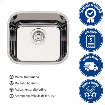 Cuba Tramontina Lavínia 40 BL Prime em Aço Inox Alto Brilho 40x34 cm com Válvula 94020202
