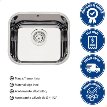 Cuba Tramontina Lavínia 40 BL Prime em Aço Inox Alto Brilho 40x34 cm com Escape e Válvula 94020203