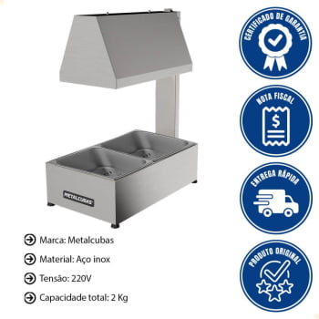 Conservador De Fritura Elétrico Metalcubas 2 cubas Em Inox MCF02CP 220V
