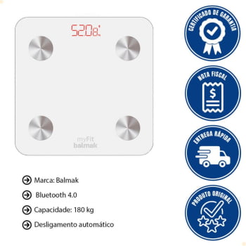 Balança Inteligente De Análise Corporal Balmak MyFit Digital Com App Bluetooth 180Kg 4 Sensores